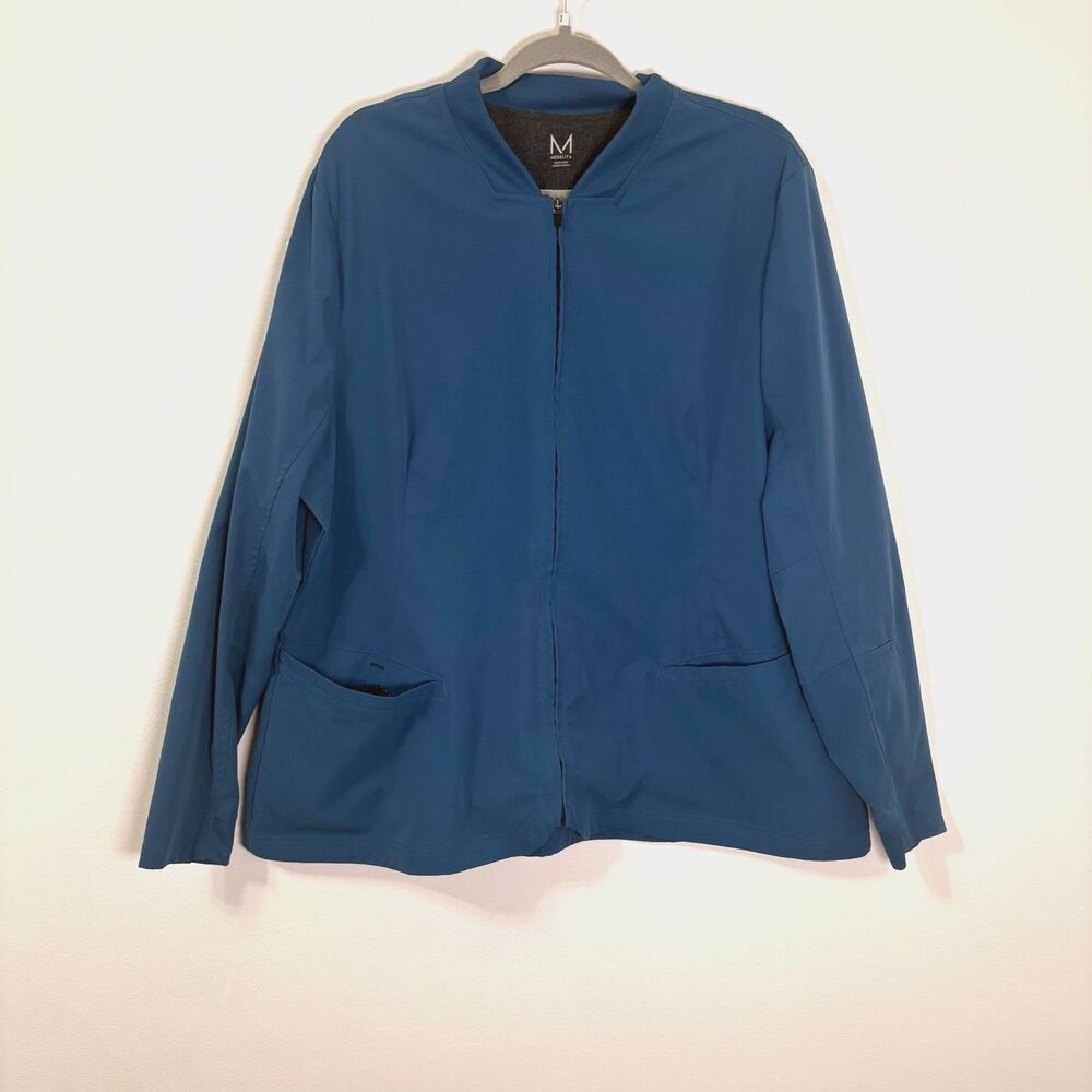 Medelita Kinetic Solid Blue Scrub Jacket Sz XXL